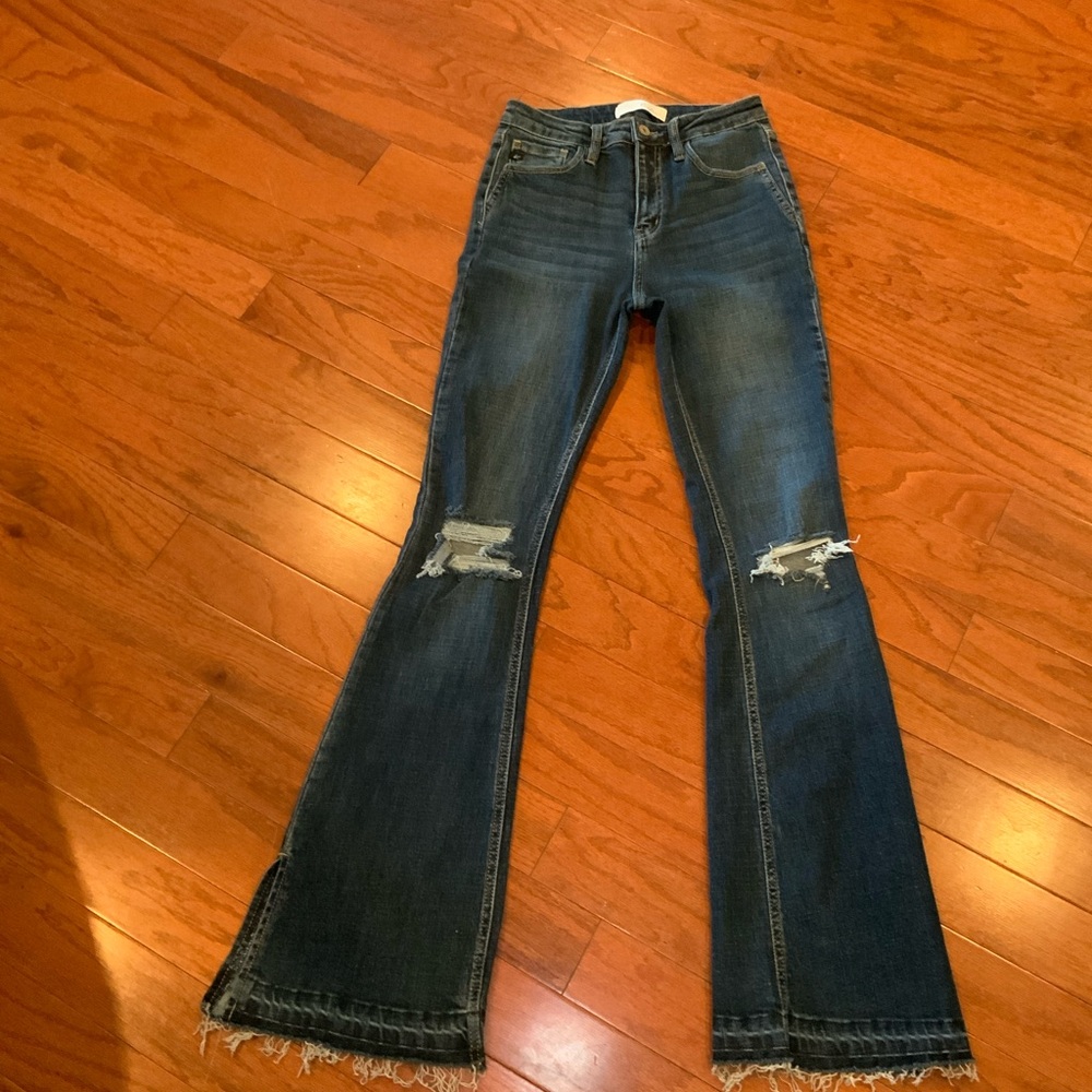 KanCan Dark Blue Distressed Flare Jeans